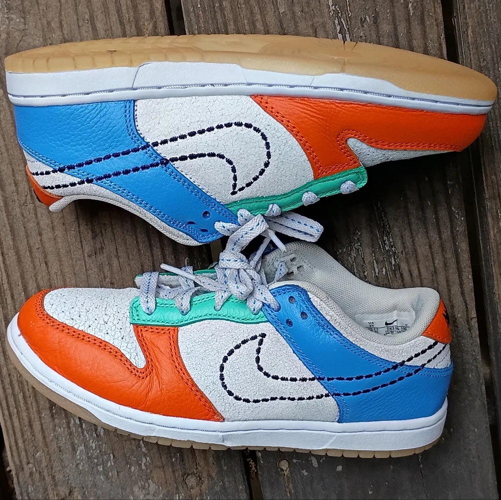 Nike Dunk Low 101 Kids Orange Blue White Sneaker Shoes Size 3Y